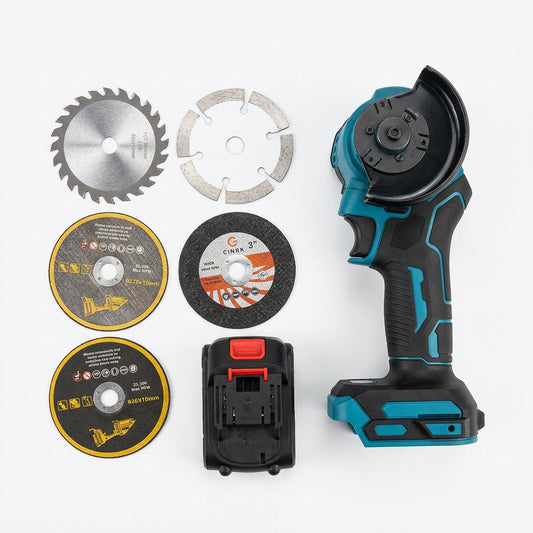Cordless Angle Grinder with 2 Batteries and 10-Piece Cutting Disc Set