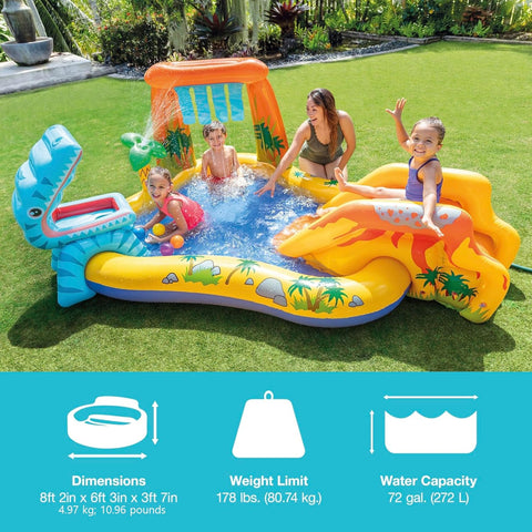 Inflatable Dinosaur Slide Fountain Swimming Pool - Alt View