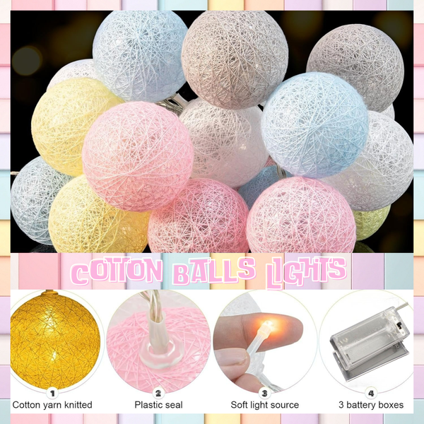 Battery Operated Cotton Balls Lights (10L)(2M)