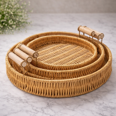 Elegant Round Bamboo Tray Set (3 pcs) - Alt View