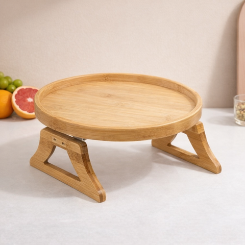 Natural Bamboo Foldable Round Serving Tray Table (25cm) - Alt View