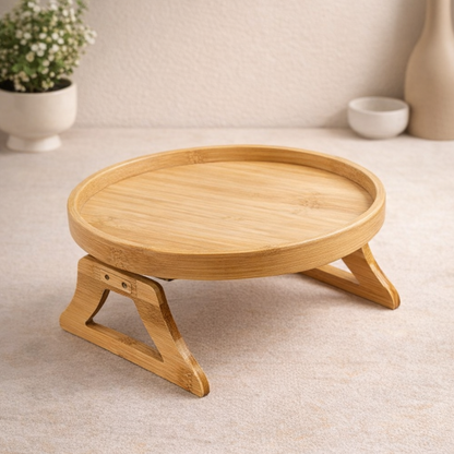 Natural Bamboo Foldable Round Serving Tray Table (25cm)