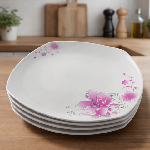 Rounded Square Floral Melamine Plate Set (Large)(28cm)(6 pcs) - Alt View