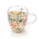 Double Walled Glass Cup (350ml)(Pink Blue Flowers)