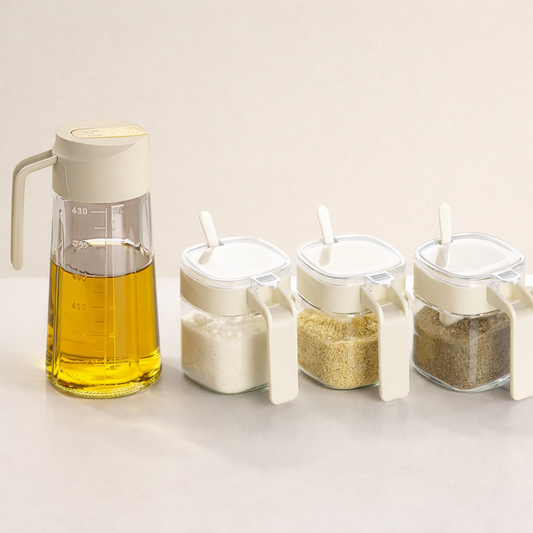 Premium Glass Oil And Spice Dispenser Set (4 pcs)
