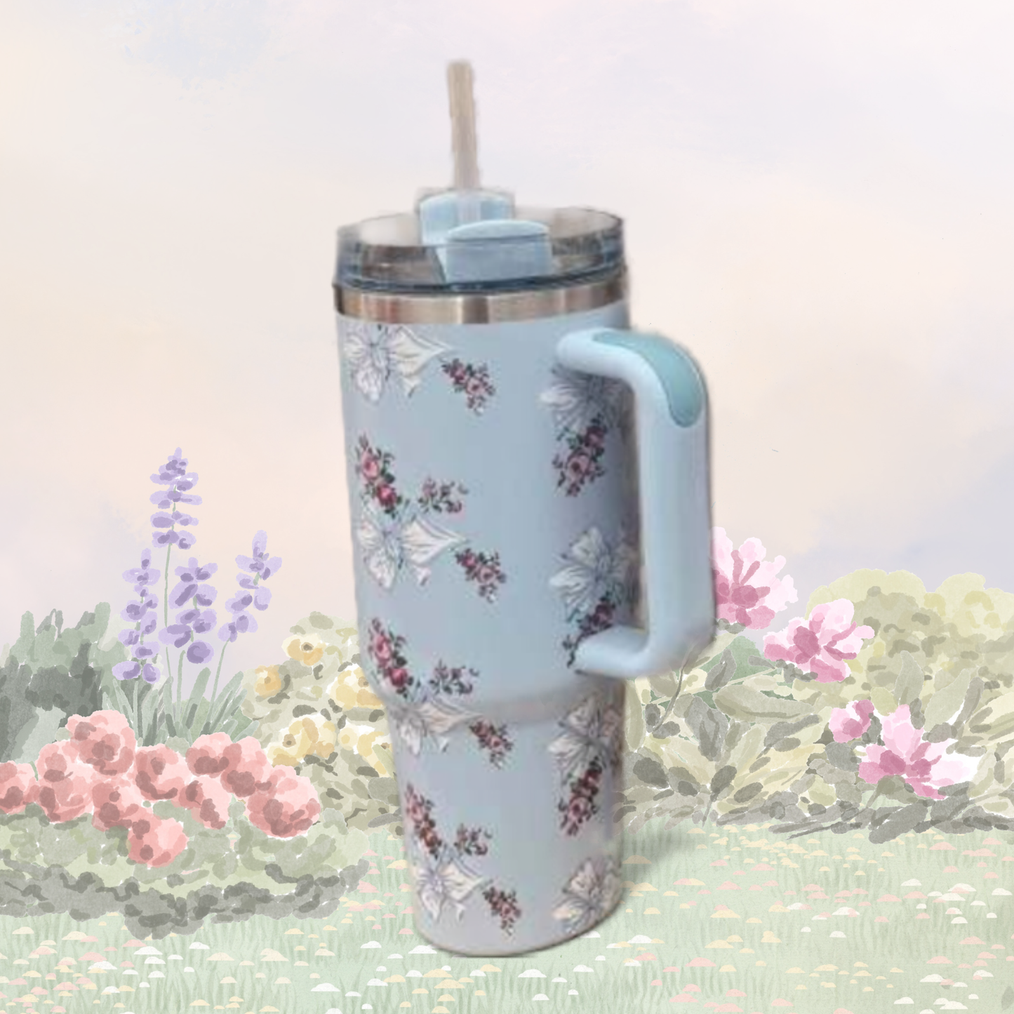 Pastel Floral Insulated Tumbler With Lid (1200ml)
