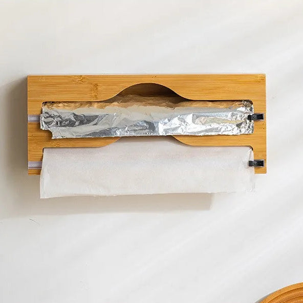 Natural Bamboo Wrap Cutter Dispenser (2 Compartment)