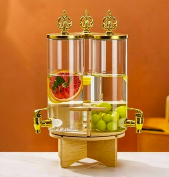 Luxury Rotating Triple Glass Beverage Dispenser (1.8L)(3 pcs)