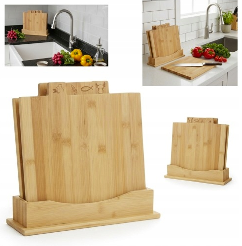 Bamboo Cutting Board Set with Holder (4 pcs)