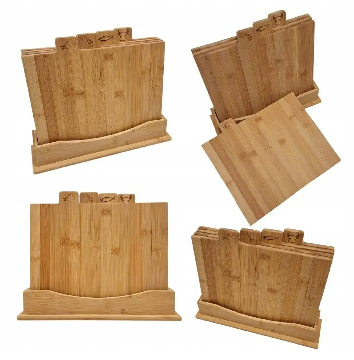 Bamboo Cutting Board Set with Holder (4 pcs)