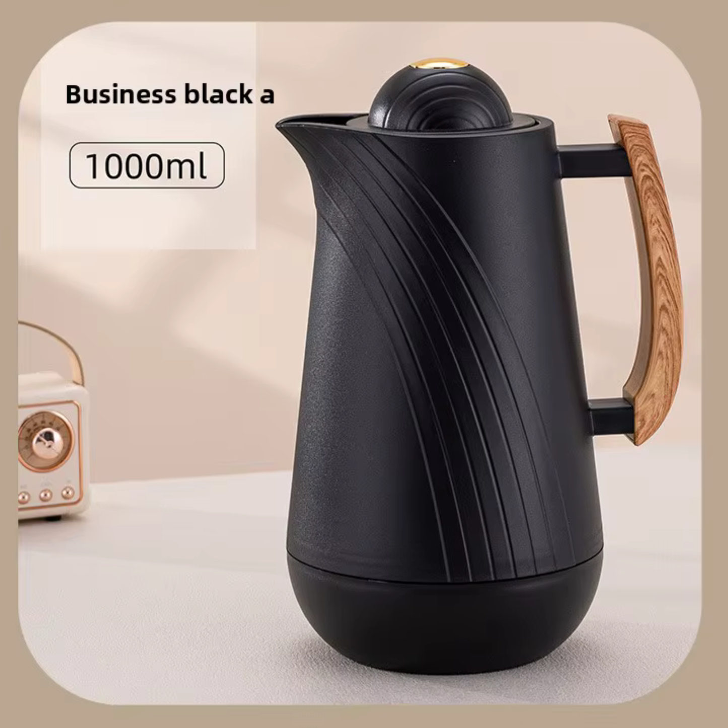 Curved Line Vacuum Flask with Wooden Handle (1L)