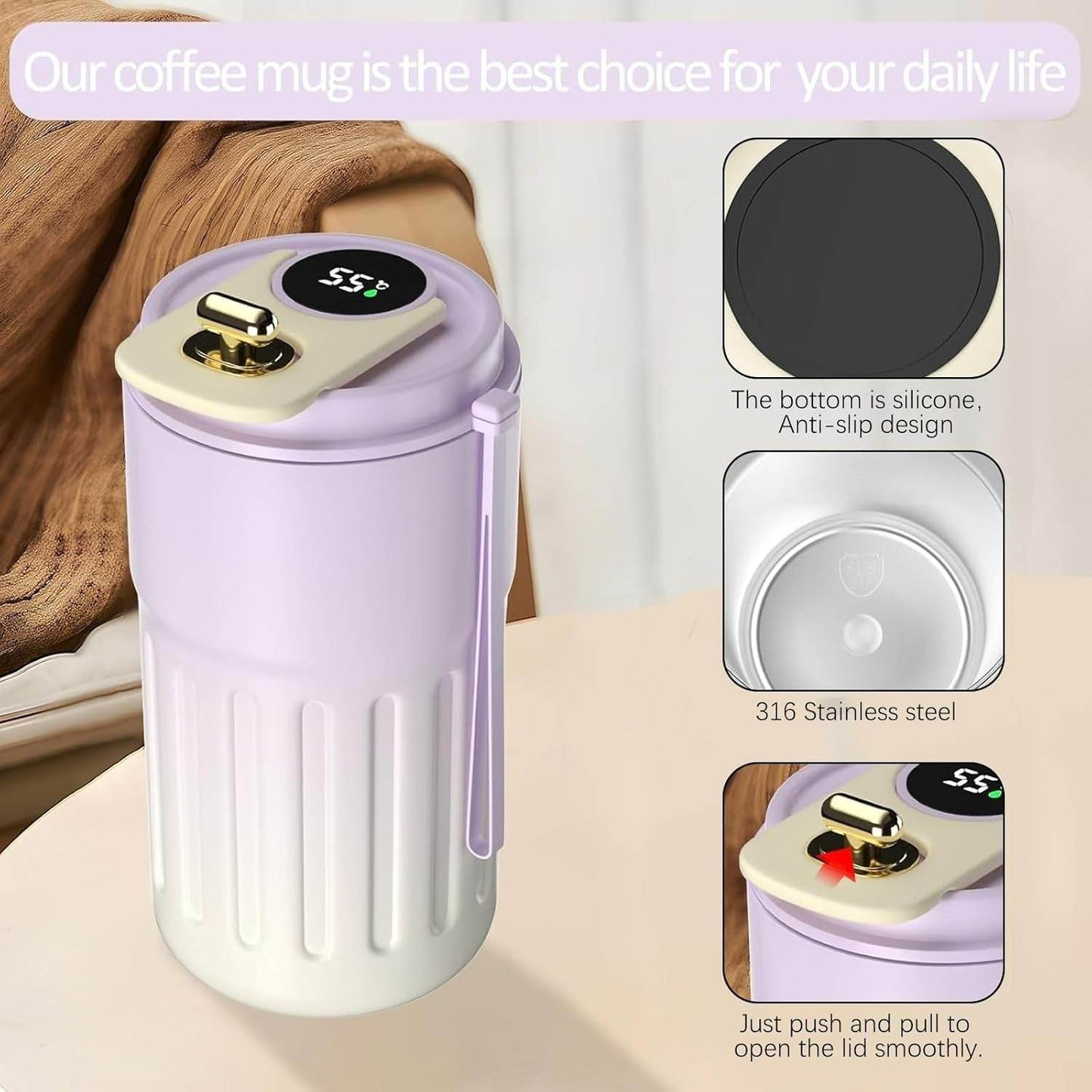 Smart Temperature Insulated Travel Coffee Mug (450ml) - DMC Wholesale