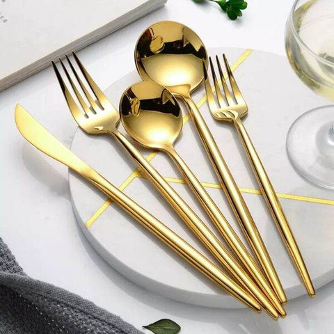 Polished Round Cutlery Set (24 pcs)(Gold) - Alt View