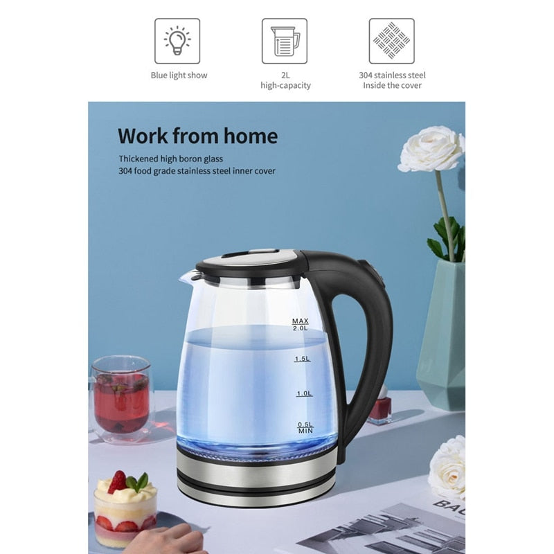 Glass LED Light Kettle (2L)(Stainless Steel)